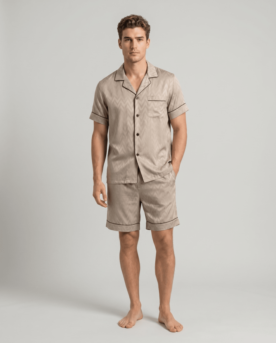 Mönstrat pyjamasset med kort ärm för herrar-Sets for women-Fjallbarn