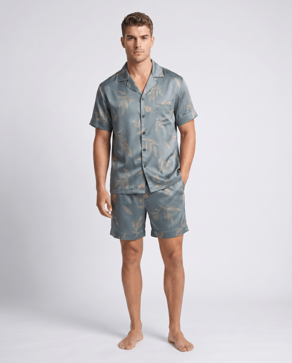Mönstrat pyjamasset med kort ärm för herrar-Sets for women-Fjallbarn