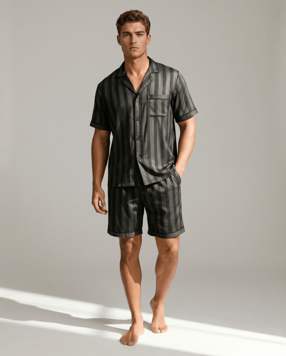 Mönstrat pyjamasset med kort ärm för herrar-Sets for women-Fjallbarn