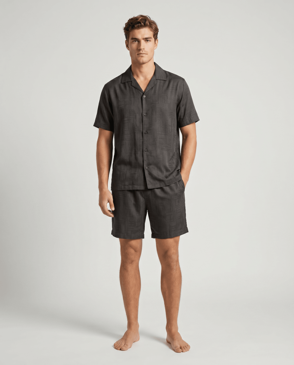 Mönstrat pyjamasset med kort ärm för herrar-Sets for women-Fjallbarn