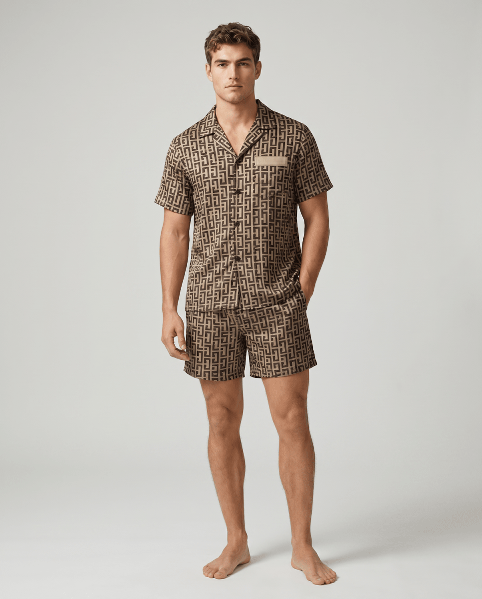 Mönstrat pyjamasset med kort ärm för herrar-Sets for women-Fjallbarn