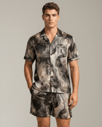 Mönstrat pyjamasset med kort ärm för herrar-Sets for women-Fjallbarn