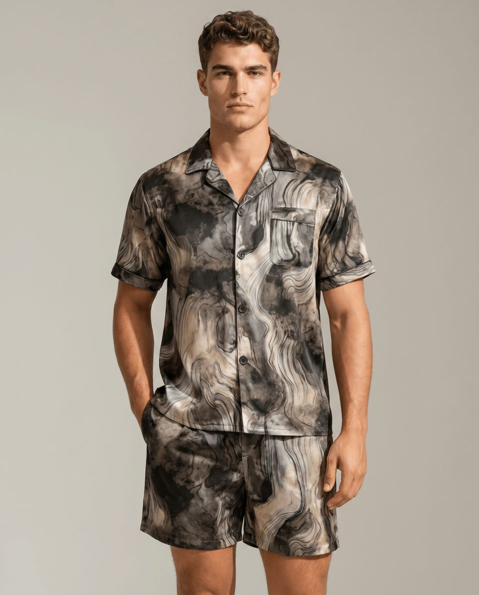 Mönstrat pyjamasset med kort ärm för herrar-Sets for women-Fjallbarn