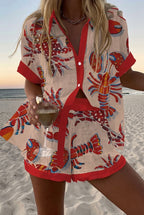 Mönstrat set med kortärmad skjorta och shorts för dam-Sets for women-Fjallbarn