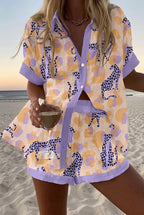 Mönstrat set med kortärmad skjorta och shorts för dam-Sets for women-Fjallbarn