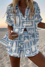 Mönstrat set med kortärmad skjorta och shorts för dam-Sets for women-Fjallbarn