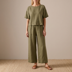 Mönstrat set med kortärmad topp och byxor för dam-Sets for women-Fjallbarn
