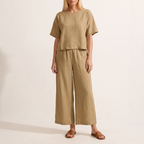 Mönstrat set med kortärmad topp och byxor för dam-Sets for women-Fjallbarn