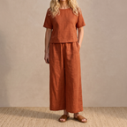 Mönstrat set med kortärmad topp och byxor för dam-Sets for women-Fjallbarn