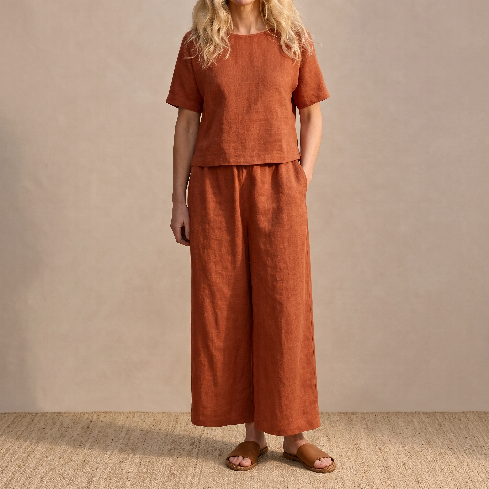 Mönstrat set med kortärmad topp och byxor för dam-Sets for women-Fjallbarn