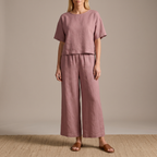 Mönstrat set med kortärmad topp och byxor för dam-Sets for women-Fjallbarn