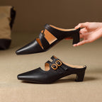 Mules med fyrkantig tå och dubbla remmar för dam-Footwear for women-Fjallbarn