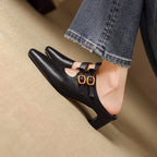 Mules med fyrkantig tå och dubbla remmar för dam-Footwear for women-Fjallbarn