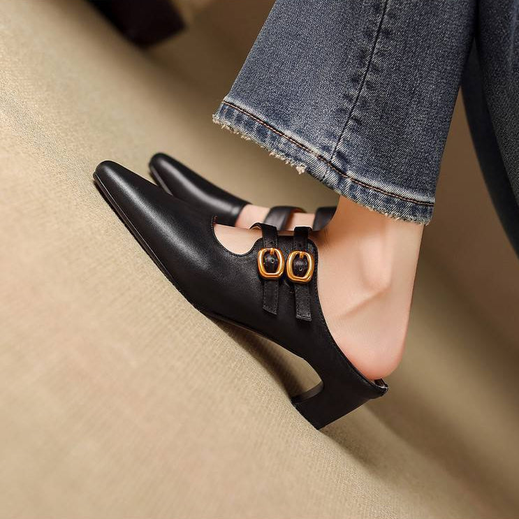 Mules med fyrkantig tå och dubbla remmar för dam-Footwear for women-Fjallbarn