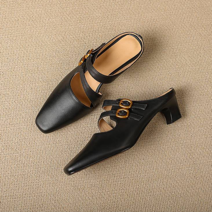 Mules med fyrkantig tå och dubbla remmar för dam-Footwear for women-Fjallbarn