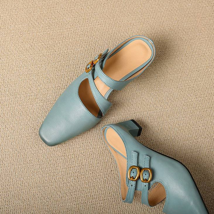 Mules med fyrkantig tå och dubbla remmar för dam-Footwear for women-Fjallbarn