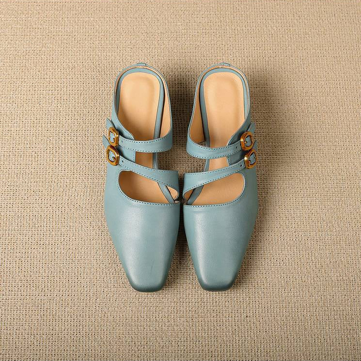 Mules med fyrkantig tå och dubbla remmar för dam-Footwear for women-Fjallbarn