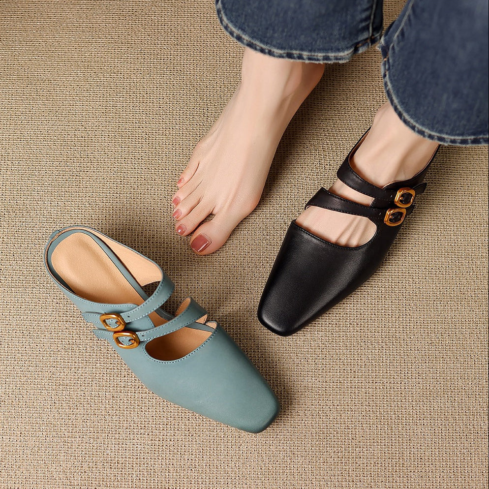 Mules med fyrkantig tå och dubbla remmar för dam-Footwear for women-Fjallbarn