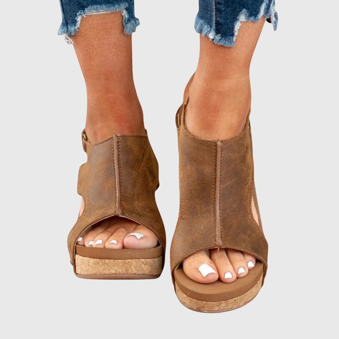Öppna korkkilklackssandaler för dam-Footwear for women-Fjallbarn