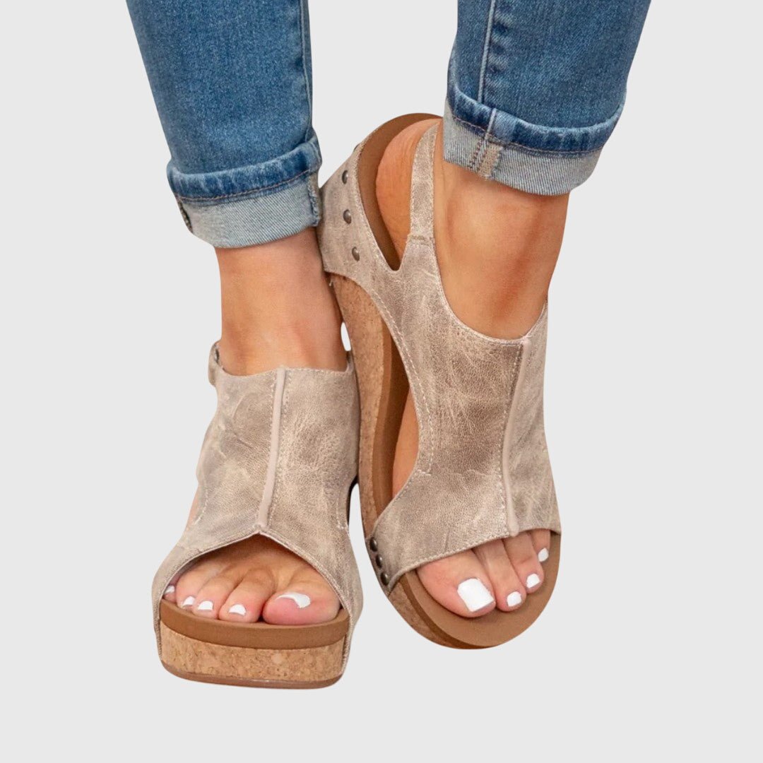 Öppna korkkilklackssandaler för dam-Footwear for women-Fjallbarn
