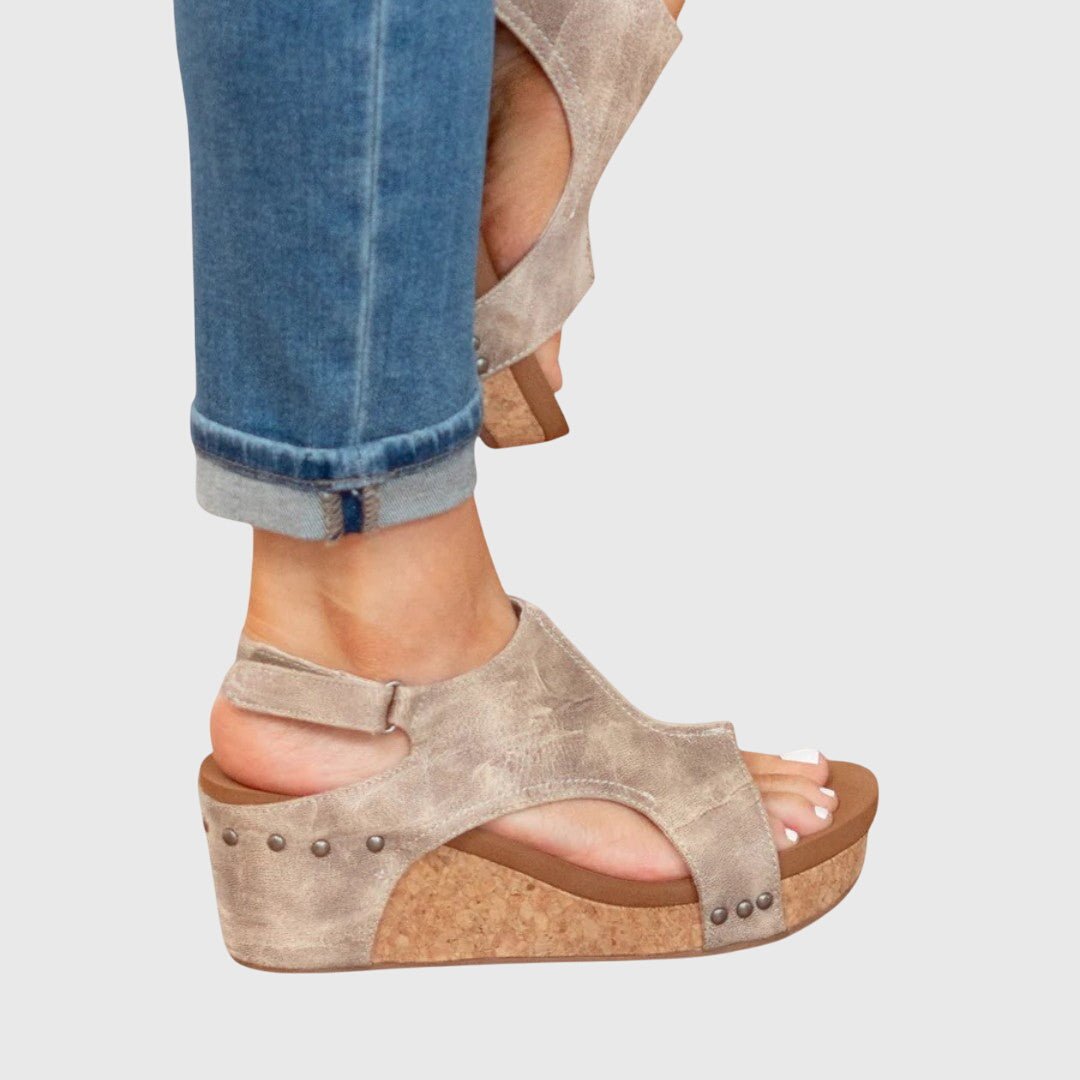 Öppna korkkilklackssandaler för dam-Footwear for women-Fjallbarn