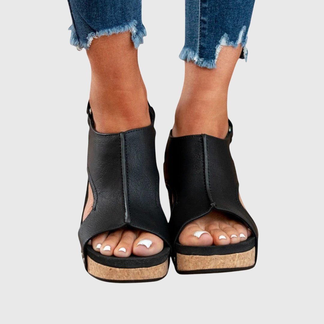 Öppna korkkilklackssandaler för dam-Footwear for women-Fjallbarn