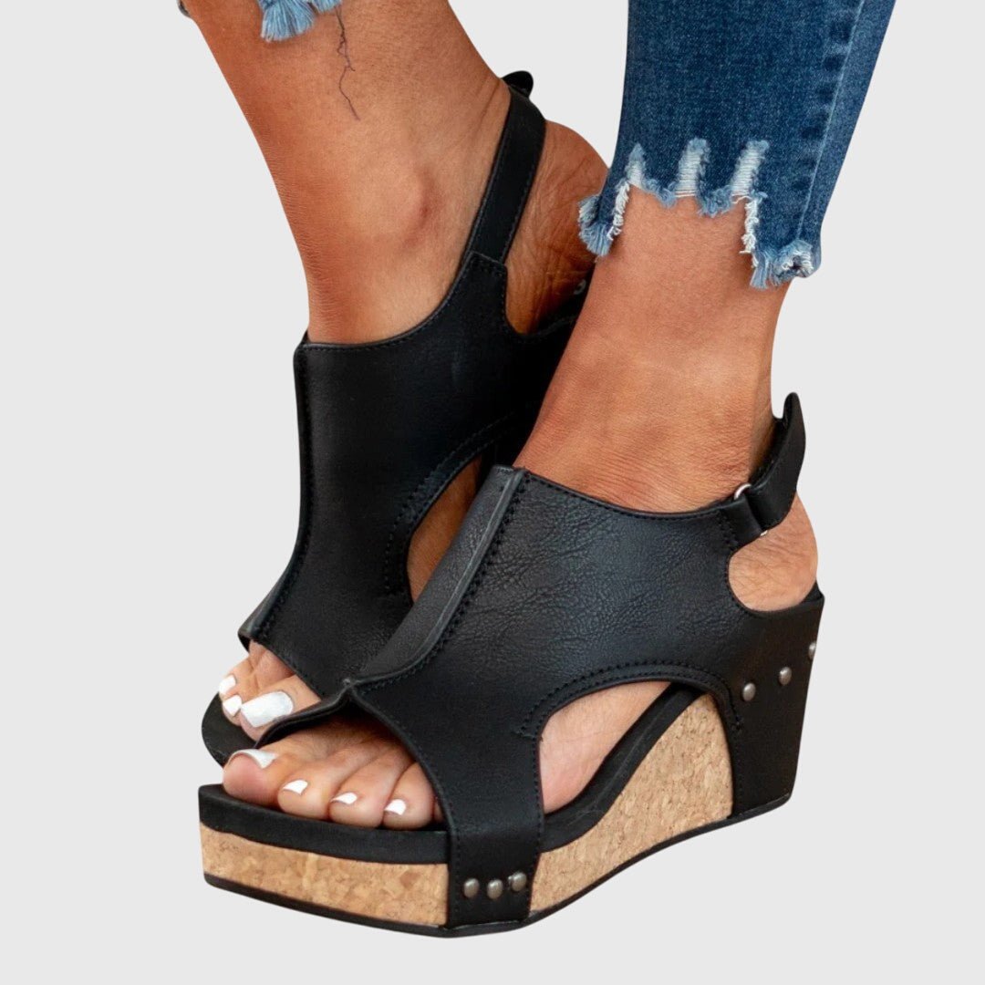 Öppna korkkilklackssandaler för dam-Footwear for women-Fjallbarn