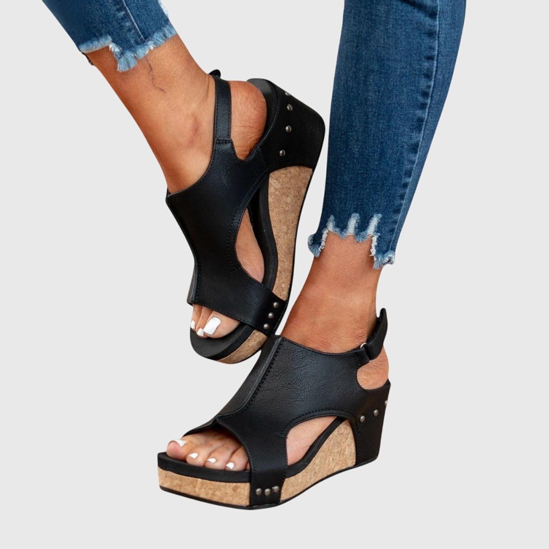 Öppna korkkilklackssandaler för dam-Footwear for women-Fjallbarn