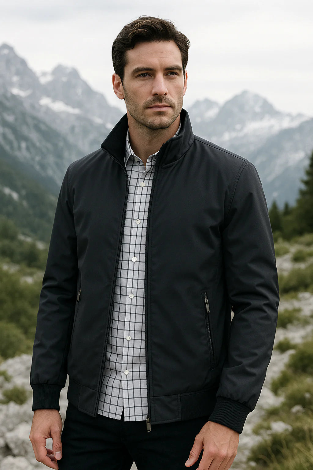 Övergångsjacka för herrar med ståkrage och dragkedja-Jackets for men-Fjallbarn