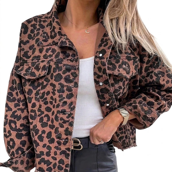 Oversize-jeansjacka med leopardmönster för dam-Jacket for women-Fjallbarn