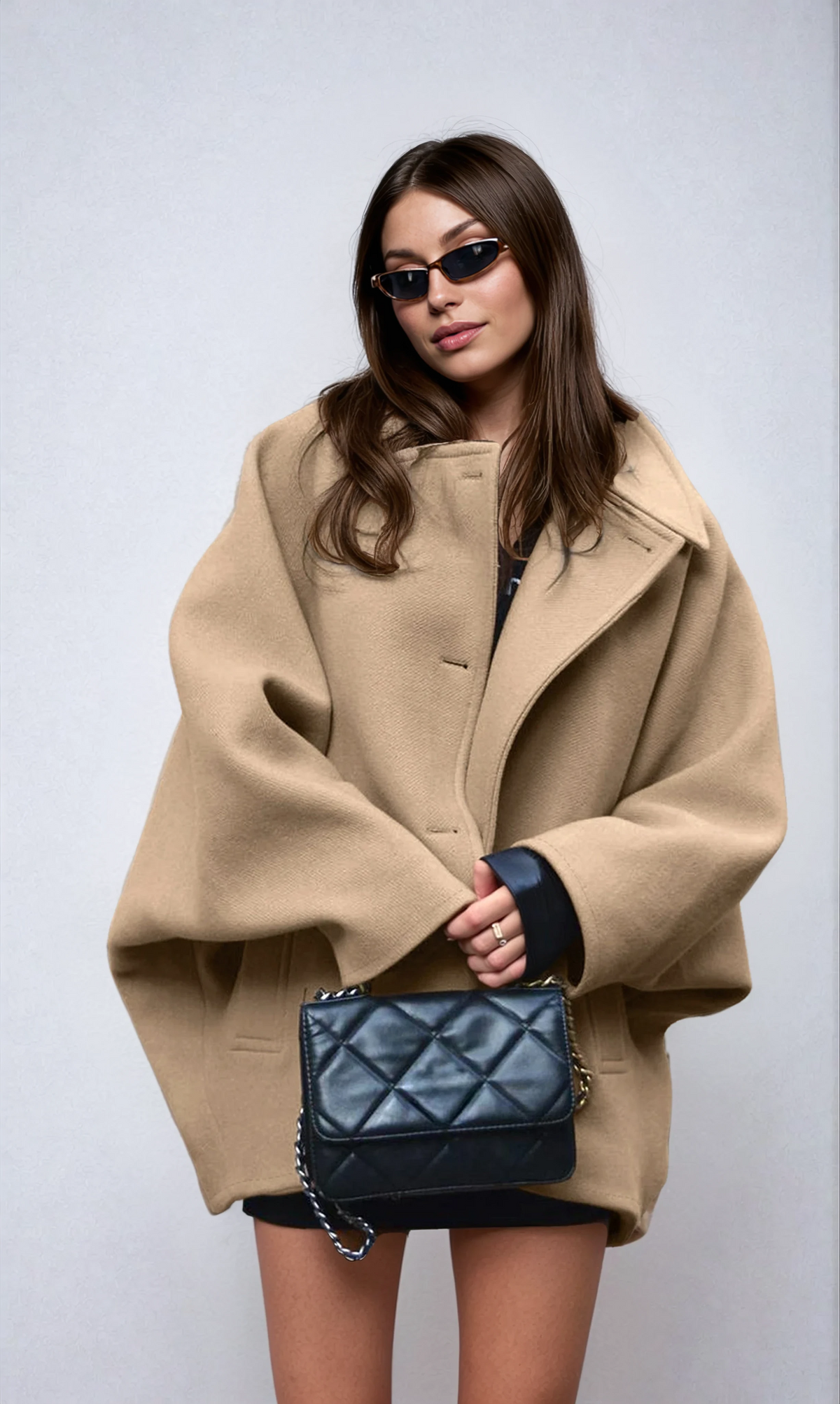 Oversize-kappa i ullblandning för dam med knäppning-Coats for women-Fjallbarn