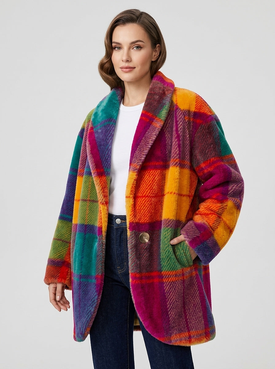 Oversize-kappa med rutmönster för dam-Coat-Fjallbarn