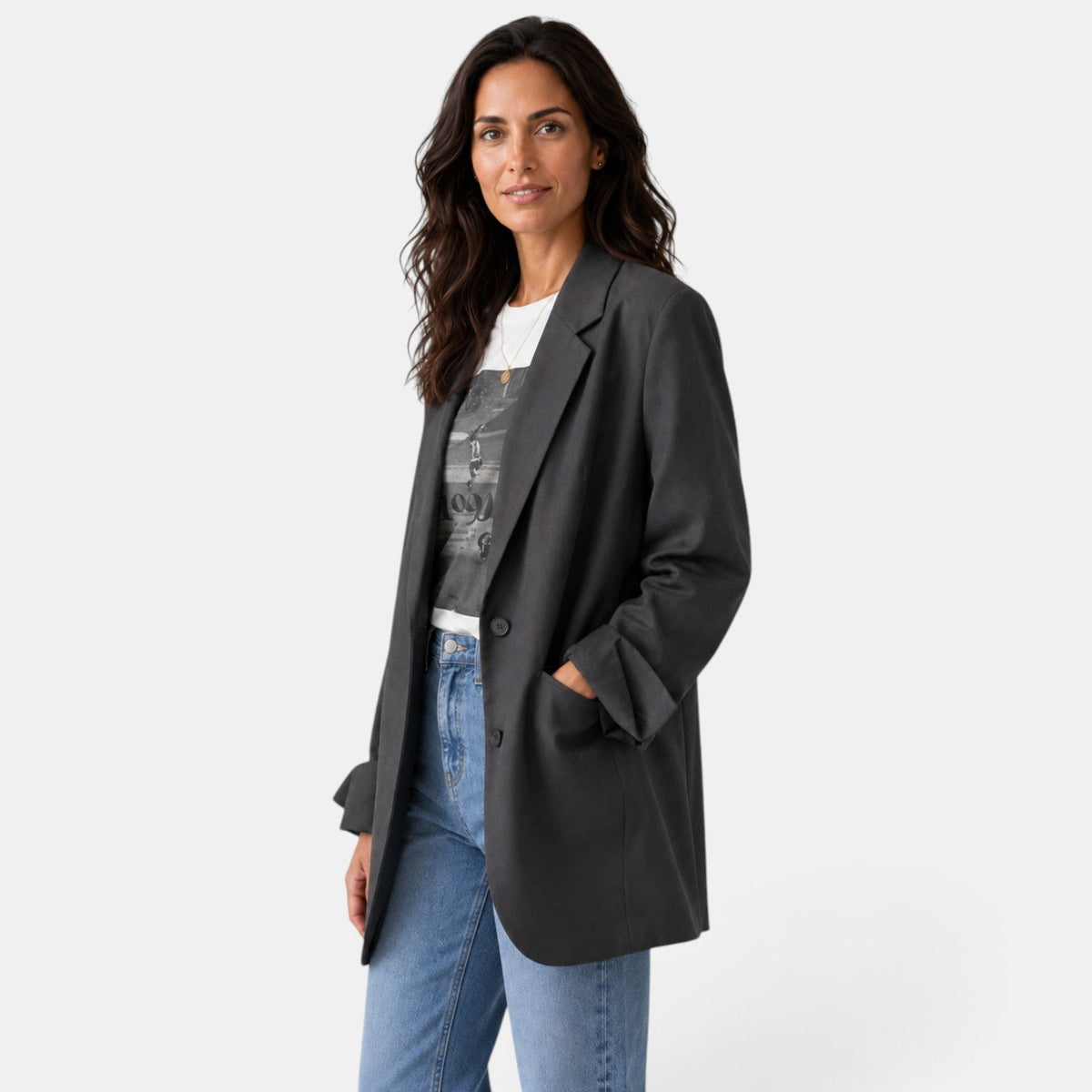 Oversize-kavaj med två knappar för dam-Blazer for Women-Fjallbarn