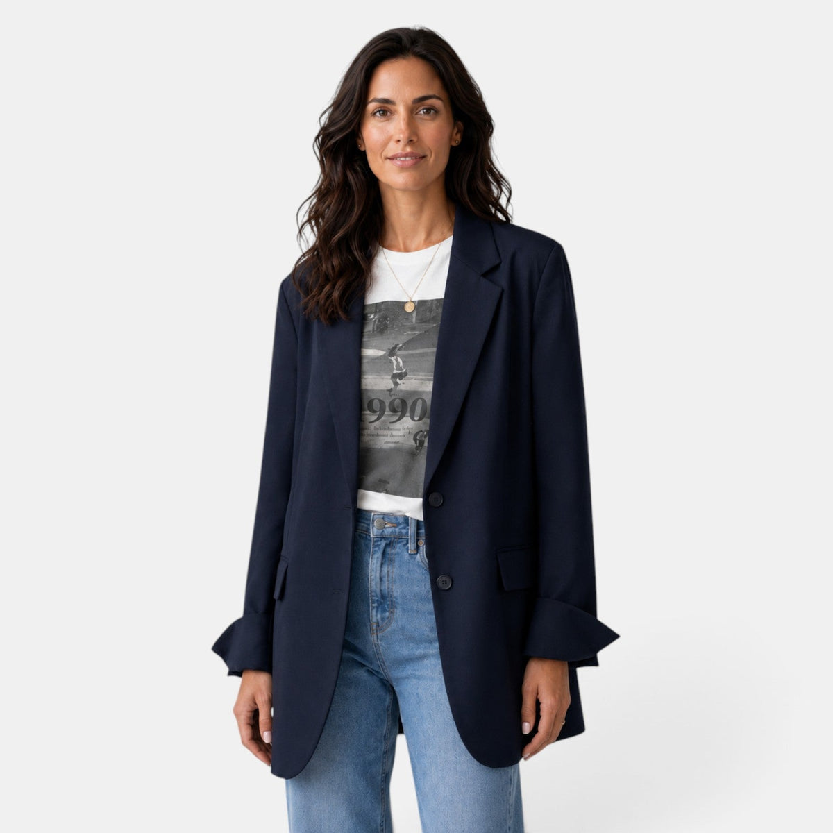 Oversize-kavaj med två knappar för dam-Blazer for Women-Fjallbarn