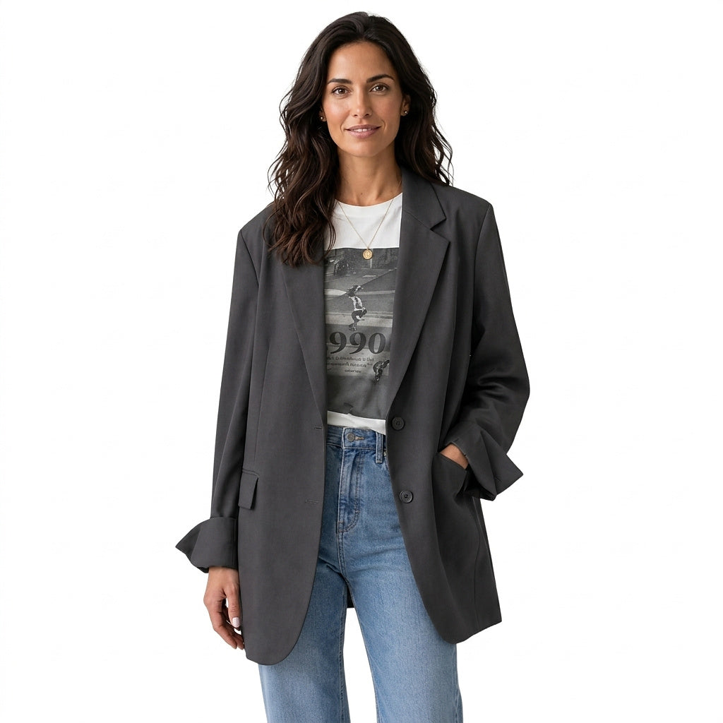 Oversize-kavaj med två knappar för dam-Blazer for Women-Fjallbarn
