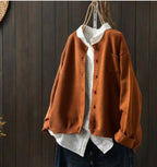 Oversize-kofta i stickat material för dam med knappar fram-Cardigan for women-Fjallbarn