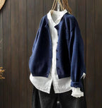 Oversize-kofta i stickat material för dam med knappar fram-Cardigan for women-Fjallbarn