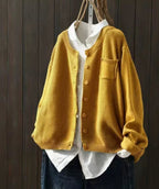 Oversize-kofta i stickat material för dam med knappar fram-Cardigan for women-Fjallbarn