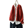 Oversize-kofta i stickat material för dam med knappar fram-Cardigan for women-Fjallbarn