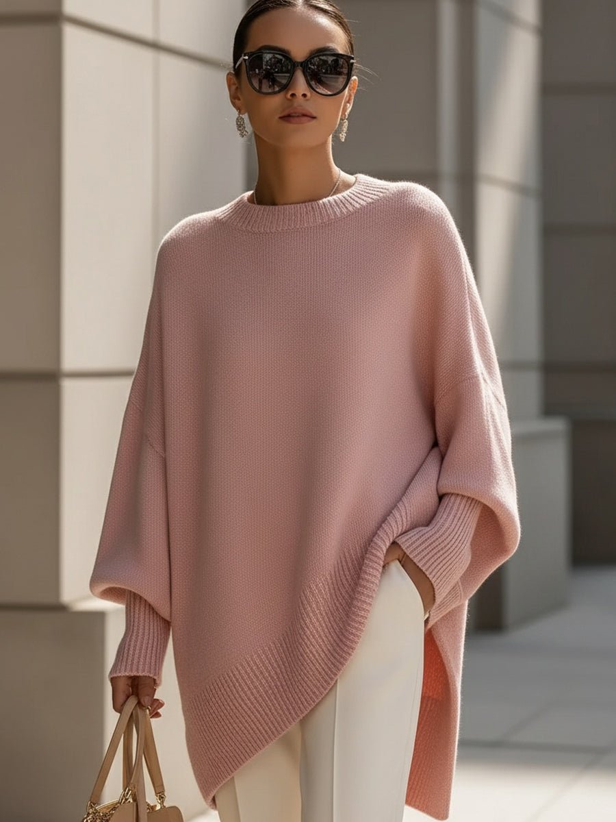 Oversize-stickad tröja för dam med fladdermusärmar-Sweaters for Women-Fjallbarn