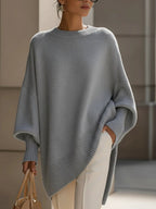 Oversize-stickad tröja för dam med fladdermusärmar-Sweaters for Women-Fjallbarn