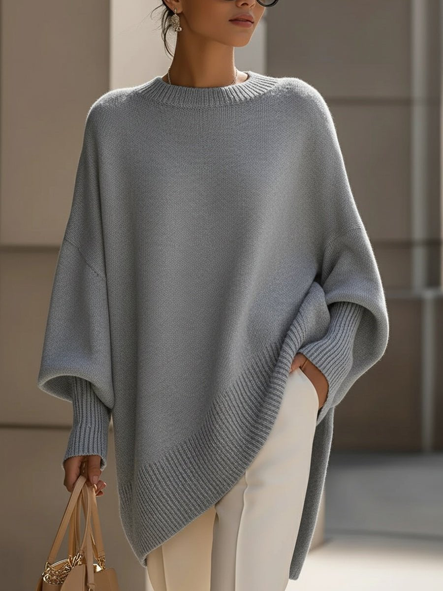 Oversize-stickad tröja för dam med fladdermusärmar-Sweaters for Women-Fjallbarn
