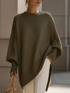 Oversize-stickad tröja för dam med fladdermusärmar-Sweaters for Women-Fjallbarn