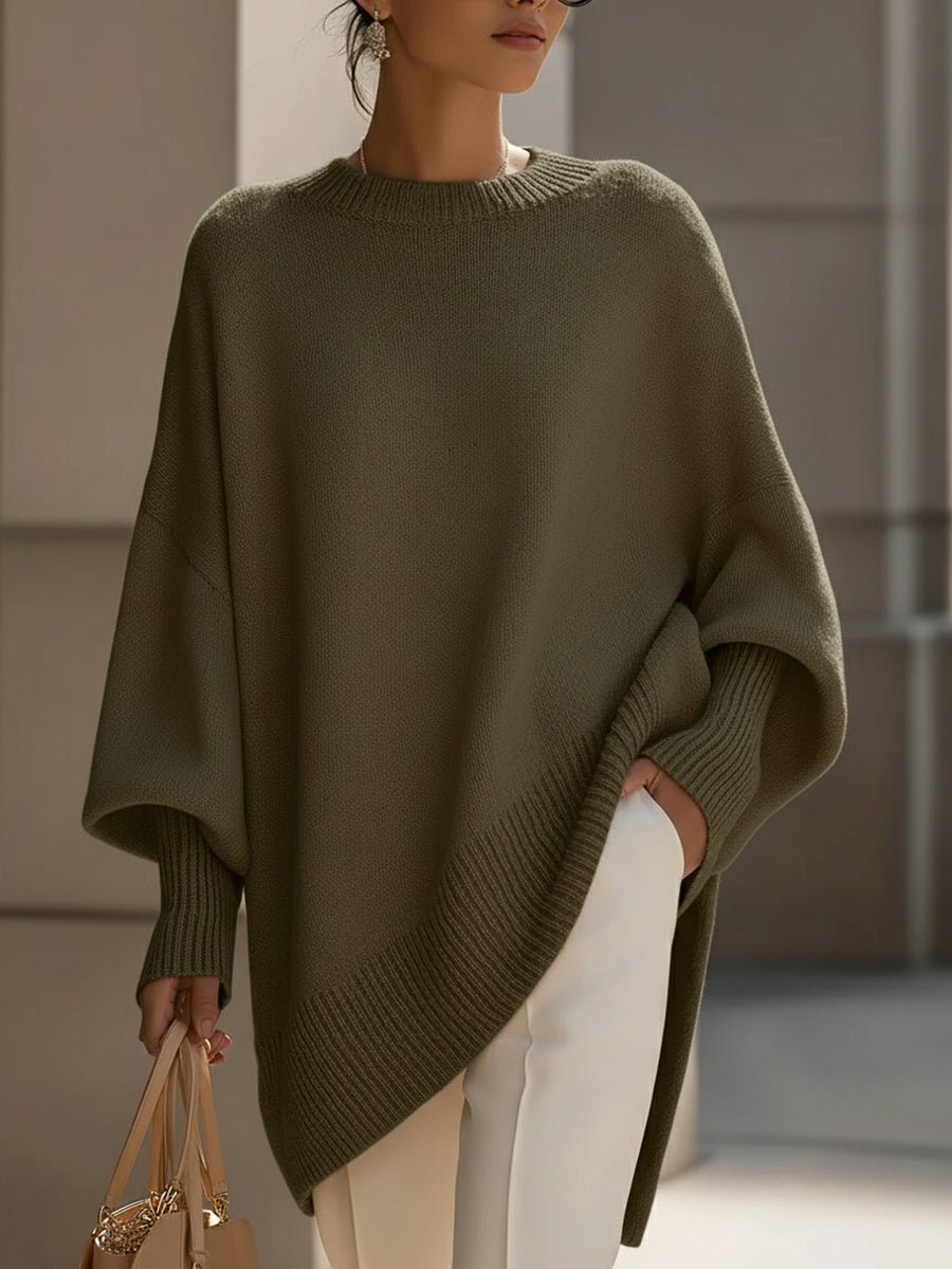 Oversize-stickad tröja för dam med fladdermusärmar-Sweaters for Women-Fjallbarn
