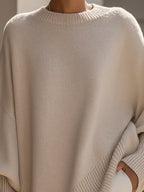 Oversize-stickad tröja för dam med fladdermusärmar-Sweaters for Women-Fjallbarn