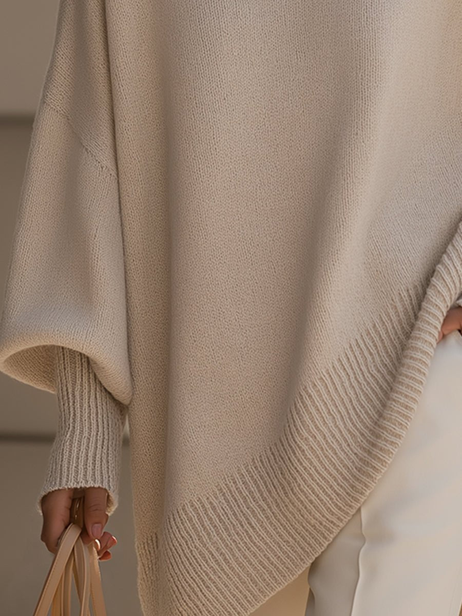 Oversize-stickad tröja för dam med fladdermusärmar-Sweaters for Women-Fjallbarn