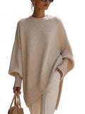 Oversize-stickad tröja för dam med fladdermusärmar-Sweaters for Women-Fjallbarn