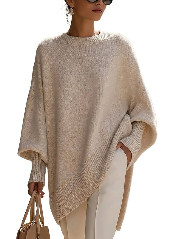 Oversize-stickad tröja för dam med fladdermusärmar-Sweaters for Women-Fjallbarn
