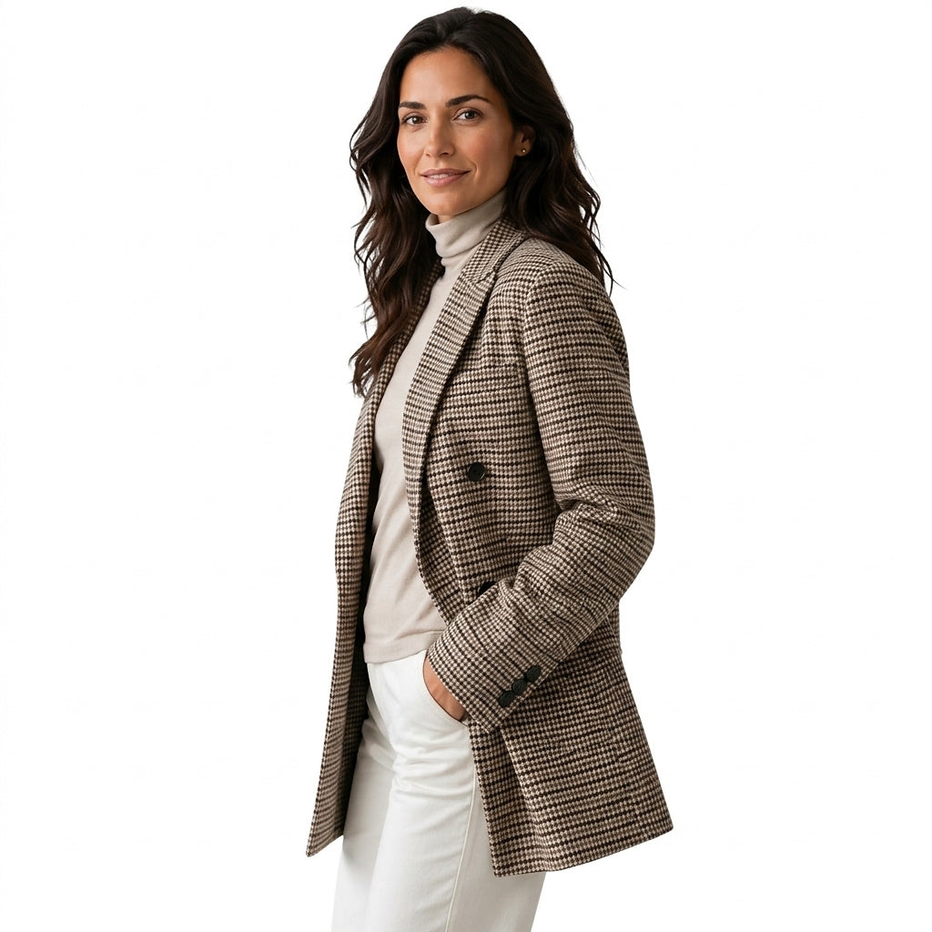 Oversized kavaj med hundtandsmönster för dam-Blazer for women-Fjallbarn