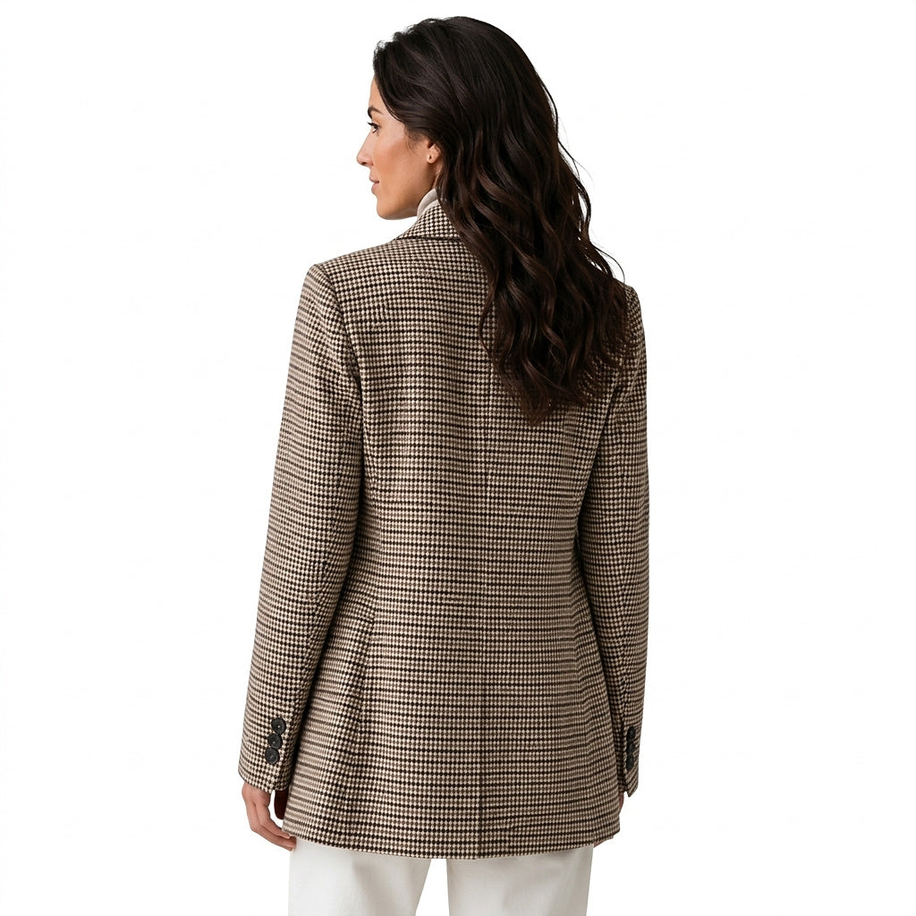 Oversized kavaj med hundtandsmönster för dam-Blazer for women-Fjallbarn